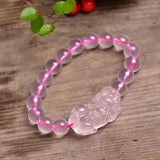 Pink Chalcedony Pixiu Beads Bracelet - Adjustable Bangle Jewelry