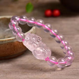 Pink Chalcedony Pixiu Beads Bracelet - Adjustable Bangle Jewelry