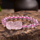 Pink Chalcedony Pixiu Beads Bracelet - Adjustable Bangle Jewelry