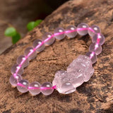 Pink Chalcedony Pixiu Beads Bracelet - Adjustable Bangle Jewelry
