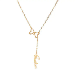 Butterfly Name Necklace 18k Plated Stainless Steel Name Plate Necklace