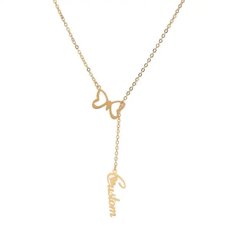 Butterfly Name Necklace 18k Plated Stainless Steel Name Plate Necklace