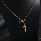 Butterfly Name Necklace 18k Plated Stainless Steel Name Plate Necklace
