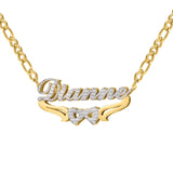 Personalized Double Layer Nameplate Necklace with Hearts, 18K Plated