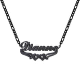 Personalized Double Layer Nameplate Necklace with Hearts, 18K Plated