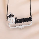 Double Layer Two Tone Crown & Heart Nameplate Personalized Necklace