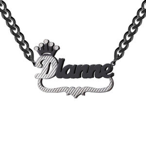 Double Layer Two Tone Crown & Heart Nameplate Personalized Necklace