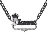 Double Layer Two Tone Crown & Heart Nameplate Personalized Necklace