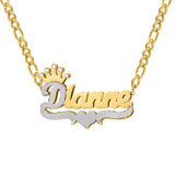 Double Layer Two Tone Crown & Heart Nameplate Personalized Necklace