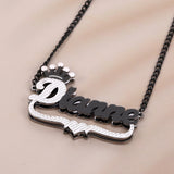 Double Layer Two Tone Crown & Heart Nameplate Personalized Necklace