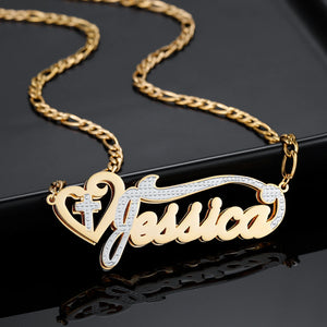 Double Plated Cross Name Necklace in 18K Two-Tone Name Chain Pendant