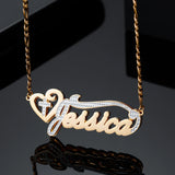 Double Plated Cross Name Necklace in 18K Two-Tone Name Chain Pendant