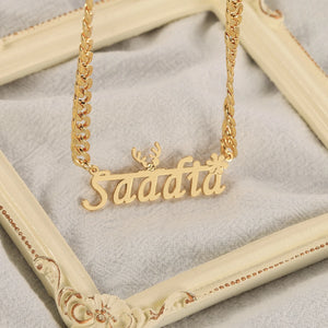 Elk & Snowflake Necklace with Cuban Chain & Name Pendants