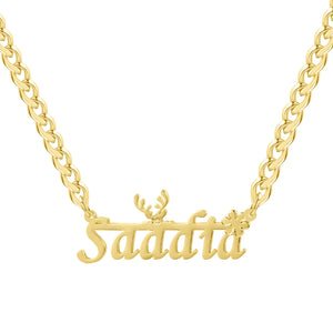 Elk & Snowflake Necklace with Cuban Chain & Name Pendants