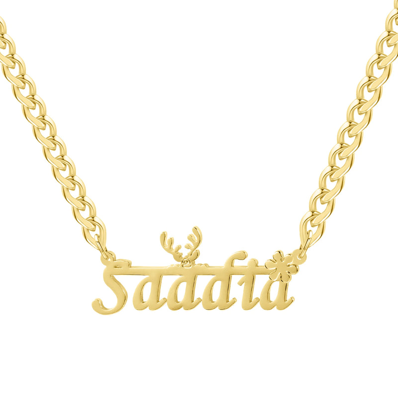 Elk & Snowflake Necklace with Cuban Chain & Name Pendants