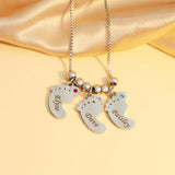 Name Necklace with Baby Feet Pendant and Birthstone