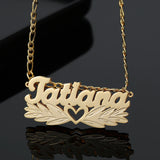 Wing Heart Nameplate With Birthstone Name Necklace