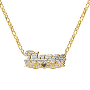 TwoTone Wing Heart Nameplate Birthstone Name Necklace