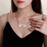 TwoTone Wing Heart Nameplate Birthstone Name Necklace