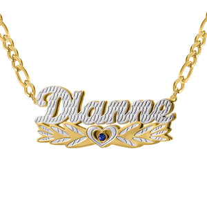 TwoTone Wing Heart Nameplate Birthstone Name Necklace