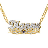 TwoTone Wing Heart Nameplate Birthstone Name Necklace