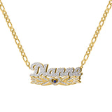 TwoTone Wing Heart Nameplate Birthstone Name Necklace