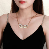 TwoTone Wing Heart Nameplate Birthstone Name Necklace