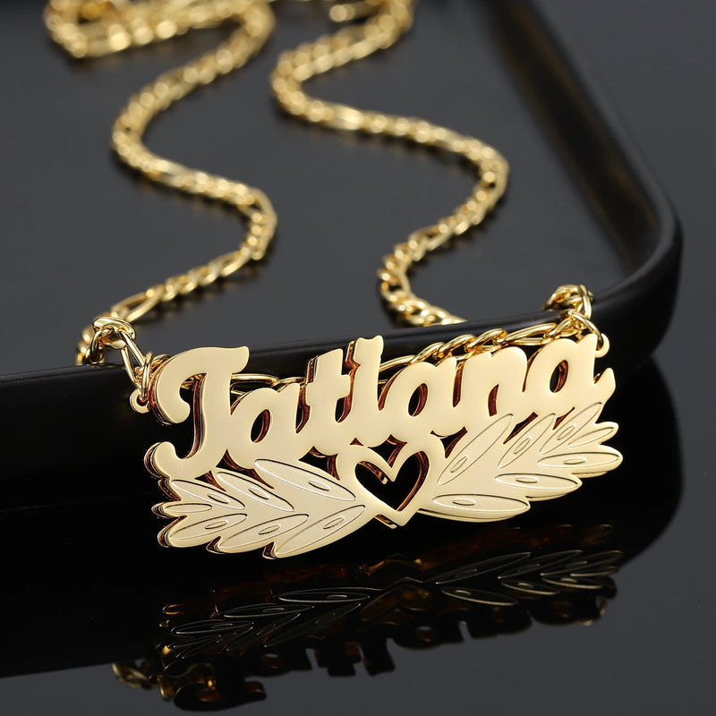 Wing Heart Nameplate With Birthstone Name Necklace