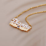 TwoTone Wing Heart Nameplate Birthstone Name Necklace