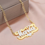 Two Tone Nameplate Necklace With Heart Personalized Names Pendant