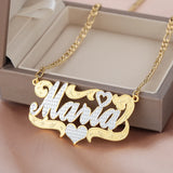 Two Tone Nameplate Necklace With Heart Personalized Names Pendant
