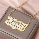 Two Tone Nameplate Necklace With Heart Personalized Names Pendant