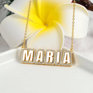 Enamel Name Necklace Crystal Letter Nameplate Pave Outline Necklace