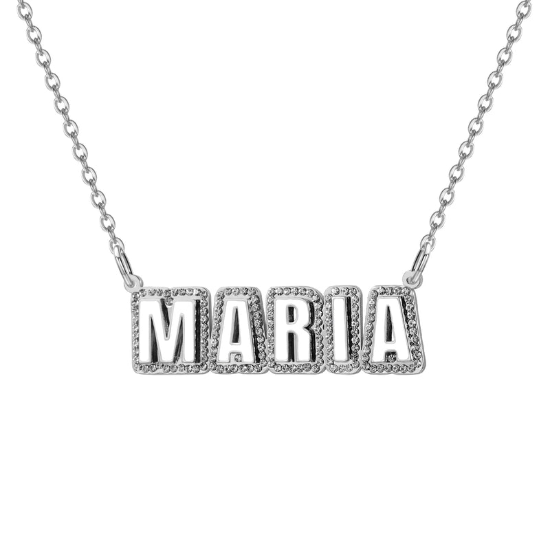 Enamel Name Necklace Crystal Letter Nameplate Pave Outline Necklace