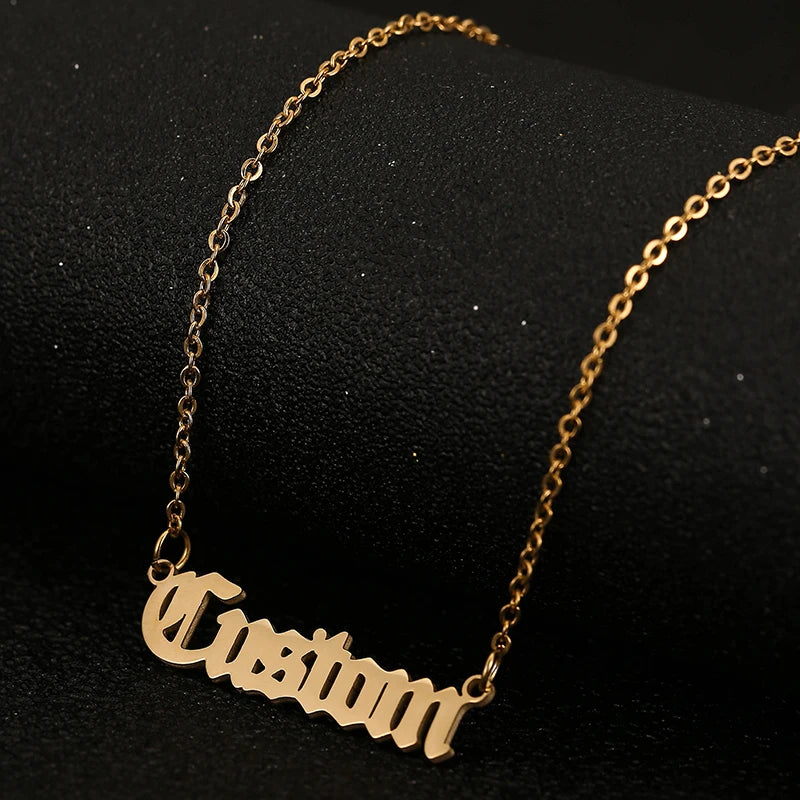 Old English Name Necklace Silver Personalized Stainless Steel Jewelry