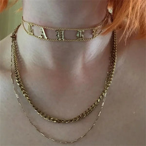 Old English Letter Choker Personalized Name Plate Necklace