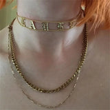 Old English Letter Choker Personalized Name Plate Necklace