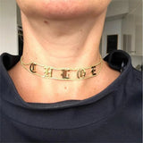 Old English Letter Choker Personalized Name Plate Necklace