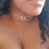 Old English Letter Choker Personalized Name Plate Necklace
