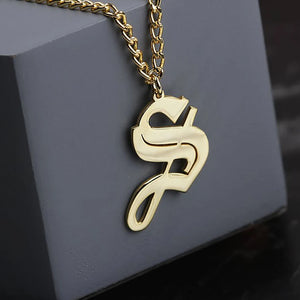 Old English Letter Pendant Necklace for Women Girls Stainless Steel