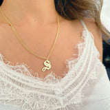 Old English Letter Pendant Necklace for Women Girls Stainless Steel