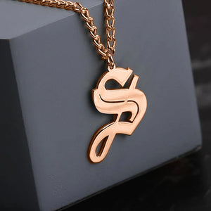 Old English Letter Pendant Necklace for Women Girls Stainless Steel