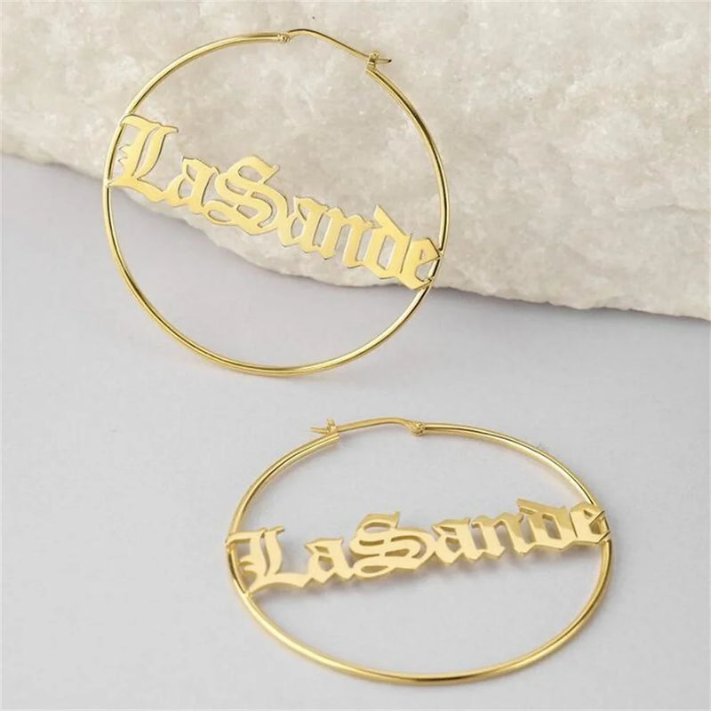 Old English Name Earrings Stainless Steel Women's Jewelry Gift