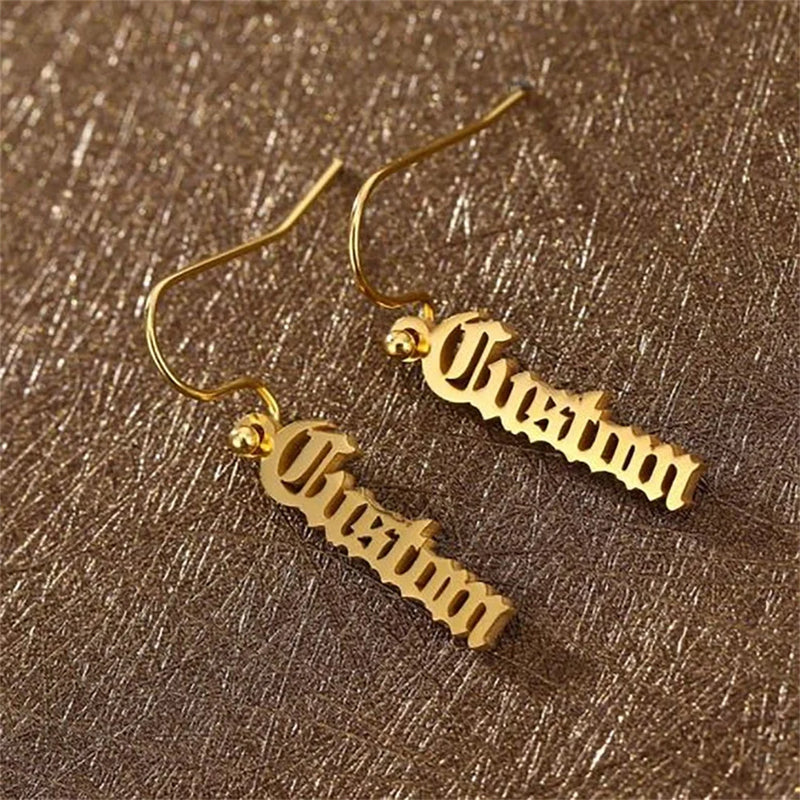 Old English Name Pendant Earrings Stainless Steel Women's Jewelry