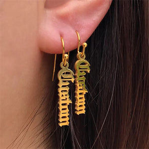 Old English Name Pendant Earrings Stainless Steel Women's Jewelry