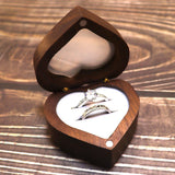 Love Pair Ring Box Walnut Solid Wood Storage Display Jewelry Box