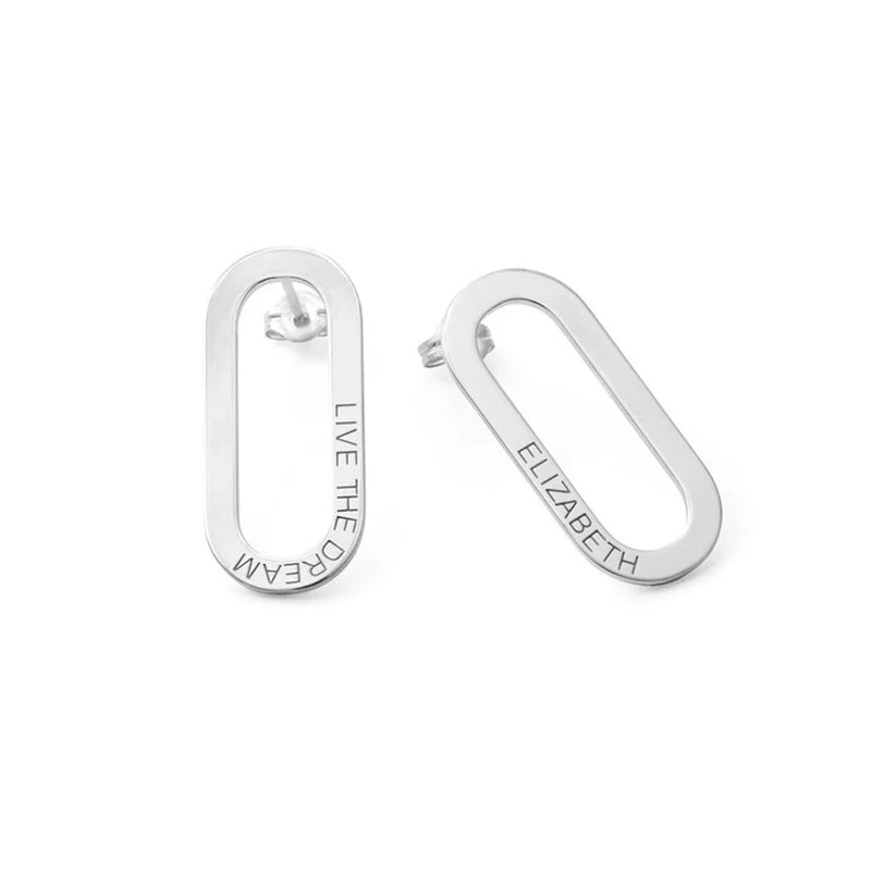 Oval Name Stud Earrings Personalized Stainless Steel Women's Jewelry