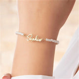 Pearl Chain Personalized Name Bracelet Stainless Steel Gift for Daughter Wife