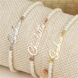 Pearl Chain Personalized Name Bracelet Stainless Steel Gift for Daughter Wife