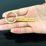 Customized City Names Keychain for Couples - Engraved 2 Cities Keyring